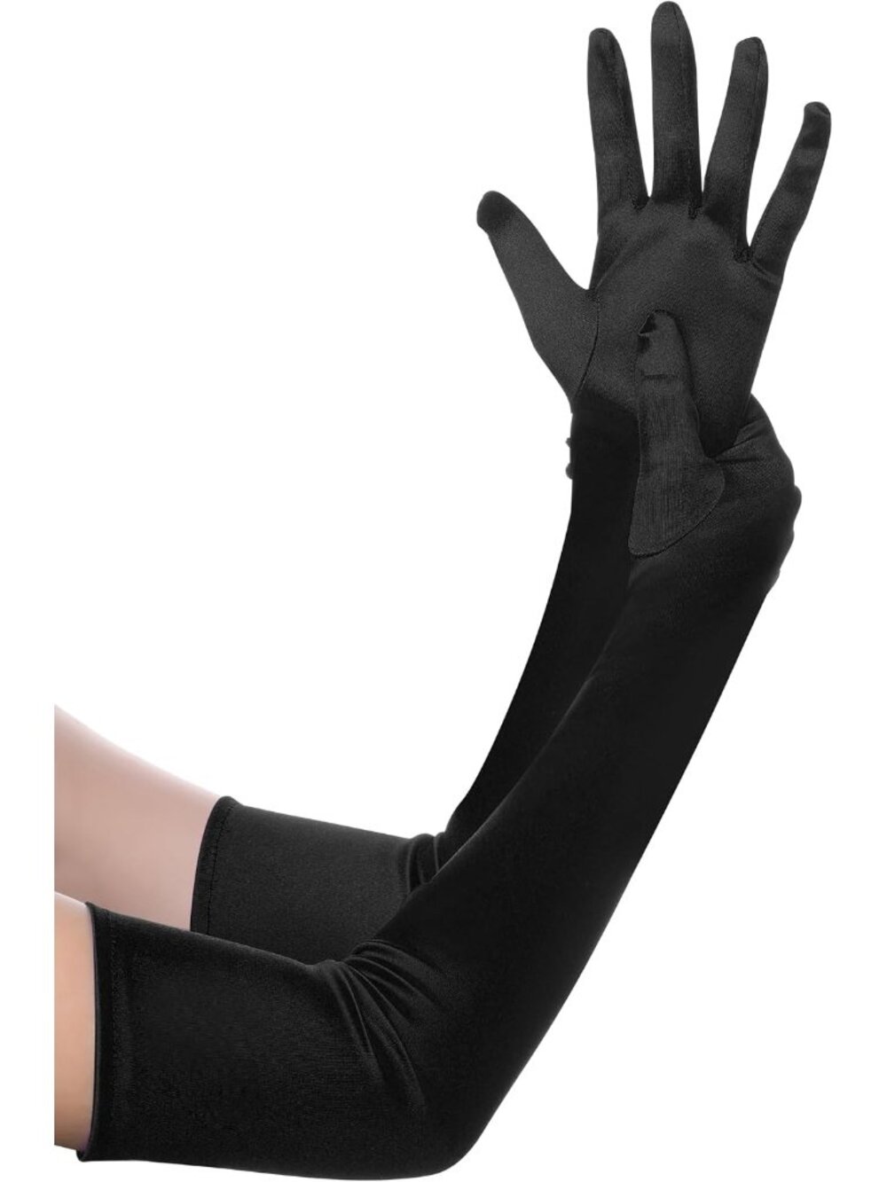 Women Black Satin Elbow Long Length Opera 1920s Wedding Bridal Shower Gloves